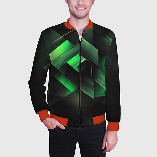 Мужской бомбер Асимметричный узор зелени / 3D-Красный – фото 3