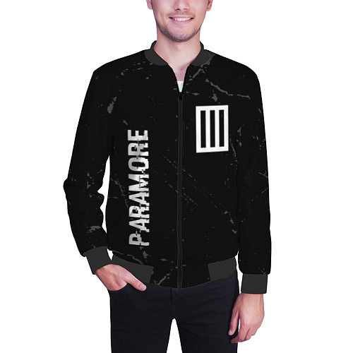 Мужской бомбер Paramore glitch на темном фоне вертикально / 3D-Черный – фото 3