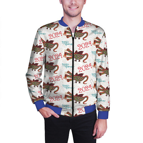 Мужской бомбер Паттерн с русским драконом / 3D-Синий – фото 3