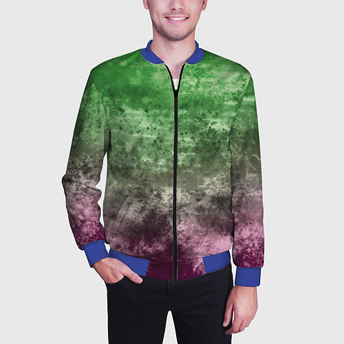 Мужской бомбер Абстракция - Фиолетово-зеленый бардак / 3D-Синий – фото 3