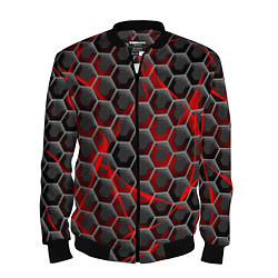 Бомбер мужской Красные узоры шестиугольник, цвет: 3D-черный