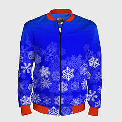 Бомбер мужской Снежинки на синем, цвет: 3D-красный