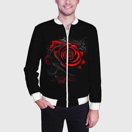 Мужской бомбер Алая роза / 3D-Белый – фото 3