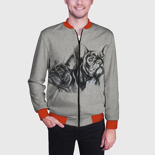 Мужской бомбер Французские бульдоги пара / 3D-Красный – фото 3