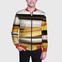 Бомбер мужской Черные белые желтые полосы, цвет: 3D-красный — фото 2