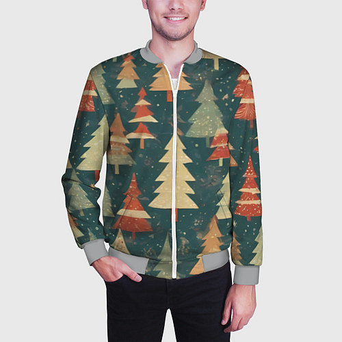 Мужской бомбер Елки новый год / 3D-Меланж – фото 3