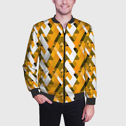 Мужской бомбер White and yellow shapes / 3D-Черный – фото 3