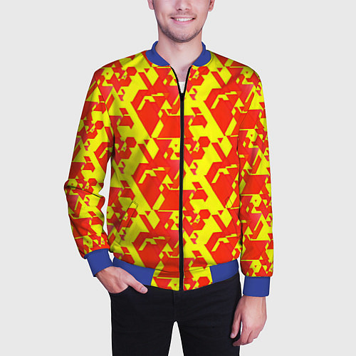Мужской бомбер Красные фигуры на жёлтом фоне / 3D-Синий – фото 3