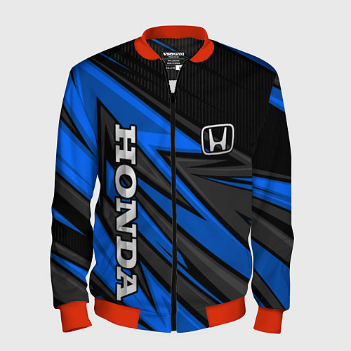Мужской бомбер Honda motors - синяя спортивная абстракция / 3D-Красный – фото 1