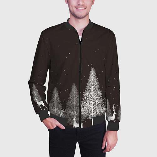 Мужской бомбер Олени в лесу / 3D-Черный – фото 3