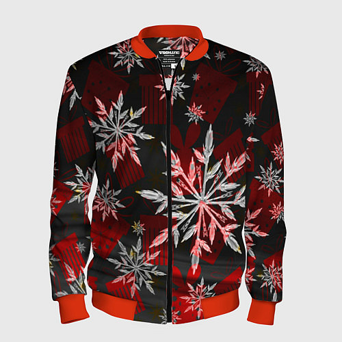 Мужской бомбер Рождественские снежинки / 3D-Красный – фото 1