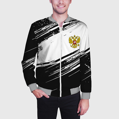Мужской бомбер Герб РФ спортивные краски / 3D-Меланж – фото 3