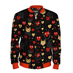 Бомбер мужской Паттерн с сердечками и котами валентинка, цвет: 3D-красный
