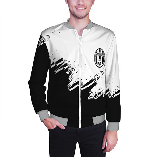 Мужской бомбер Juventus black sport texture / 3D-Меланж – фото 3