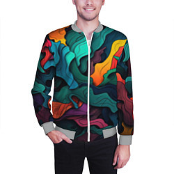 Бомбер мужской Яркие кислотные разноцветные пятна в виде камуфляж, цвет: 3D-меланж — фото 2