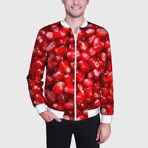 Мужской бомбер Спелые зёрна граната / 3D-Белый – фото 3