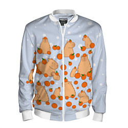 Бомбер мужской Мем капибара и мандарины, цвет: 3D-белый