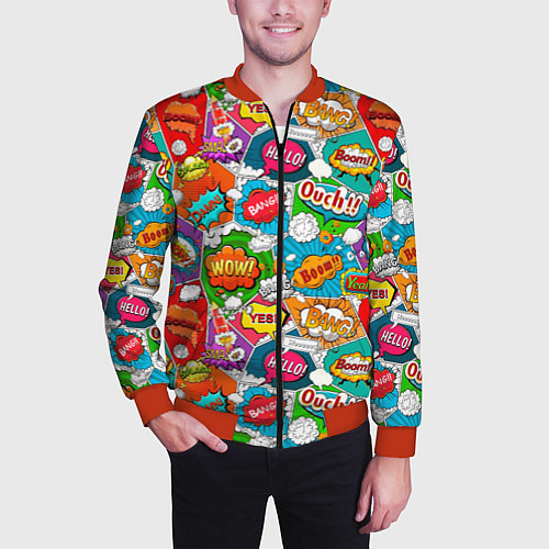 Мужской бомбер Bang Boom Ouch pop art pattern / 3D-Красный – фото 3