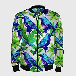 Бомбер мужской Паттерн маленькое синее колибри, цвет: 3D-черный
