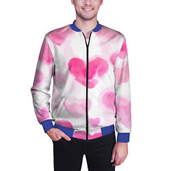 Бомбер мужской Акварельные розовые сердечки, цвет: 3D-синий — фото 2