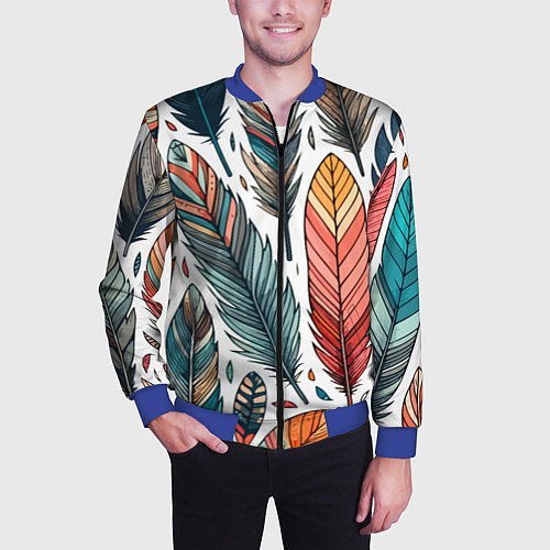 Мужской бомбер Композиция из перьев / 3D-Синий – фото 3