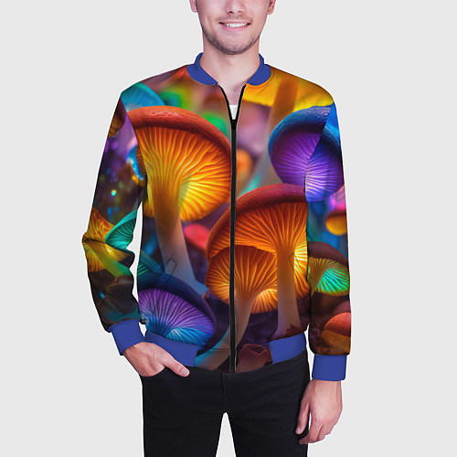Мужской бомбер Неоновые светящиеся грибы / 3D-Синий – фото 3