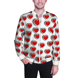Бомбер мужской Стикеры наклейки сердечки объемные, цвет: 3D-белый — фото 2
