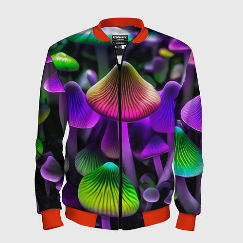Мужской бомбер Люминесцентные грибы / 3D-Красный – фото 1