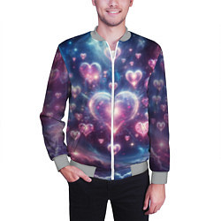 Бомбер мужской Космические сердца - звезды, цвет: 3D-меланж — фото 2