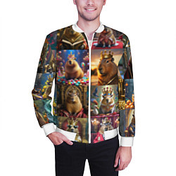 Бомбер мужской Коллаж капибара король в короне, цвет: 3D-белый — фото 2