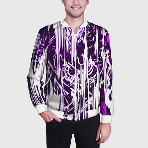 Мужской бомбер Розовые и белые абстрактные узоры / 3D-Белый – фото 3