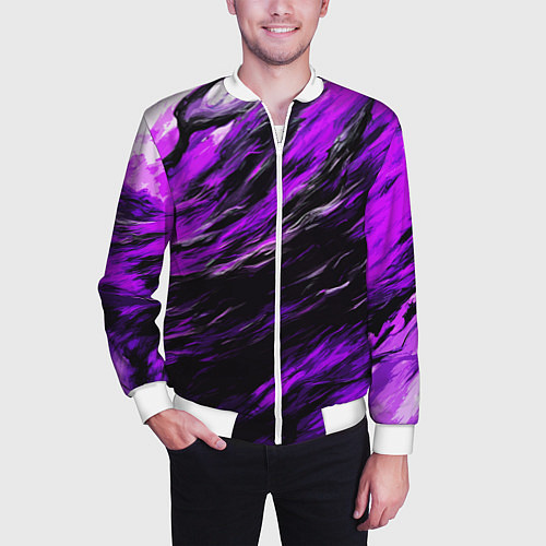 Мужской бомбер Чёрная и розовая буря / 3D-Белый – фото 3
