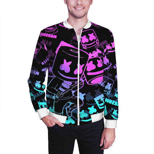 Мужской бомбер Marshmello neon pattern / 3D-Белый – фото 3