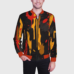 Бомбер мужской Красные желтые оранжевые пятна краски абстракция, цвет: 3D-красный — фото 2