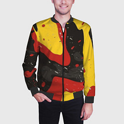 Бомбер мужской Красные желтые оранжевые пятна краски абстракция, цвет: 3D-черный — фото 2