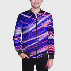 Бомбер мужской Белые и красные линии на синем фоне, цвет: 3D-черный — фото 2