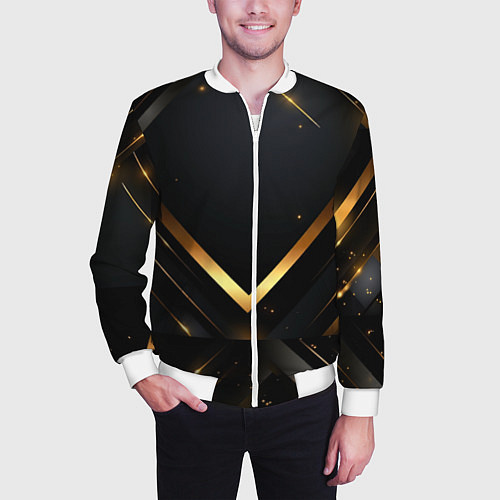 Мужской бомбер Gold luxury black abstract / 3D-Белый – фото 3