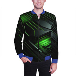Бомбер мужской Металл и зеленый яркий неоновый свет, цвет: 3D-синий — фото 2