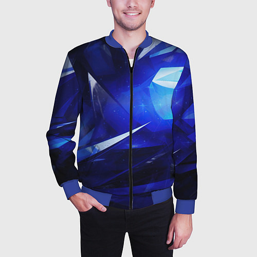 Мужской бомбер Black and blue abstract background sport style / 3D-Синий – фото 3