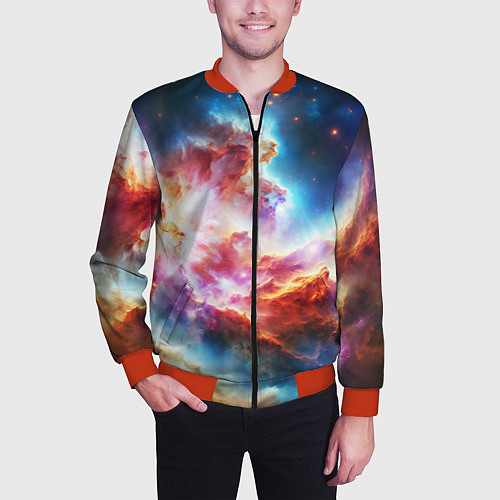 Мужской бомбер The cosmic nebula / 3D-Красный – фото 3