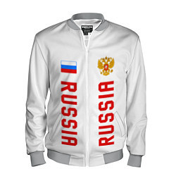 Бомбер мужской Россия три полоски на белом фоне, цвет: 3D-меланж
