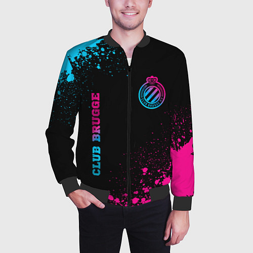 Мужской бомбер Club Brugge - neon gradient вертикально / 3D-Черный – фото 3