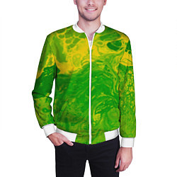 Бомбер мужской Зеленые подтеки, цвет: 3D-белый — фото 2