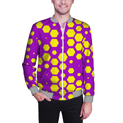 Бомбер мужской Желтые соты на фиолетовом фоне, цвет: 3D-меланж — фото 2