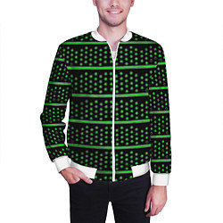 Бомбер мужской Зелёные круги и полосы, цвет: 3D-белый — фото 2
