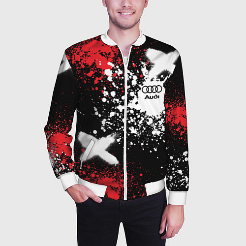 Мужской бомбер Ауди на фоне граффити и брызг красок / 3D-Белый – фото 3