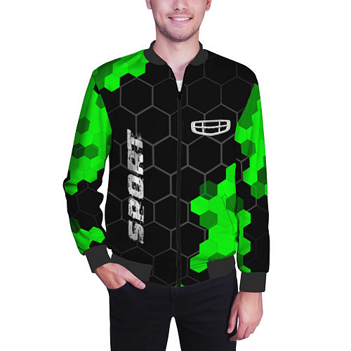 Мужской бомбер Geely green sport hexagon / 3D-Черный – фото 3
