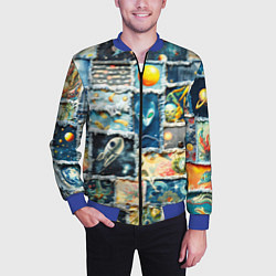 Бомбер мужской Космические обитатели - пэчворк, цвет: 3D-синий — фото 2
