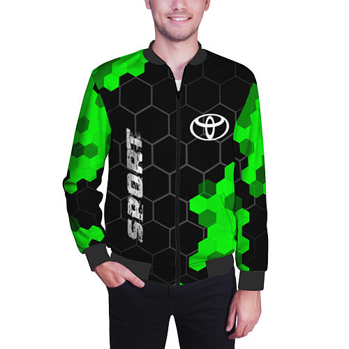 Мужской бомбер Toyota green sport hexagon / 3D-Черный – фото 3