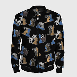 Бомбер мужской Котики и шахматы на черном, цвет: 3D-черный